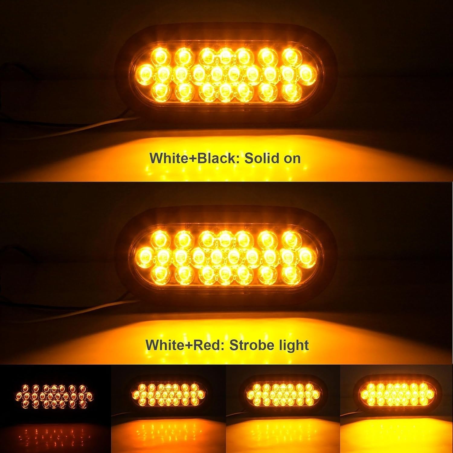 4-Pack 6-Inch Oval Amber LED Strobe Lights with 24 Recessed Mounts