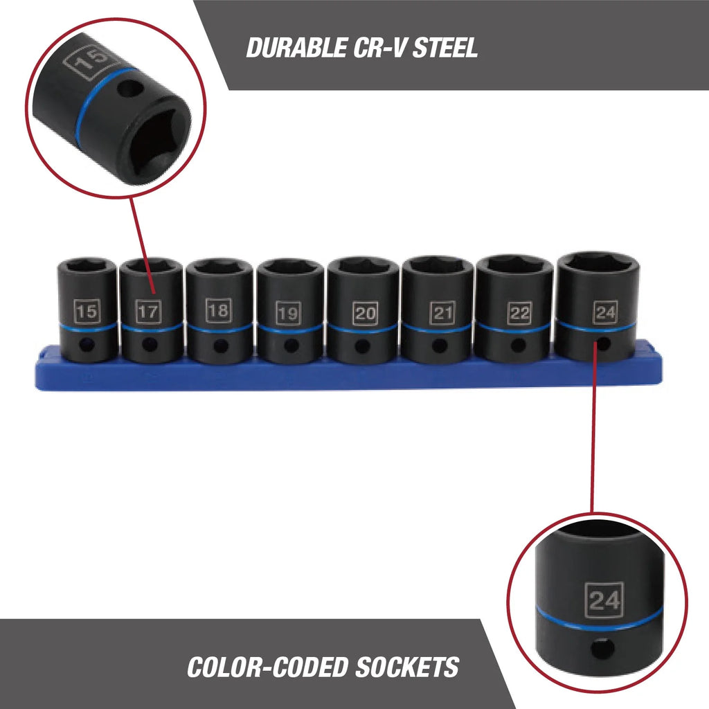 Hyper Tough 9-Piece 1/2-Inch Drive Metric Impact Socket Set (Mm)