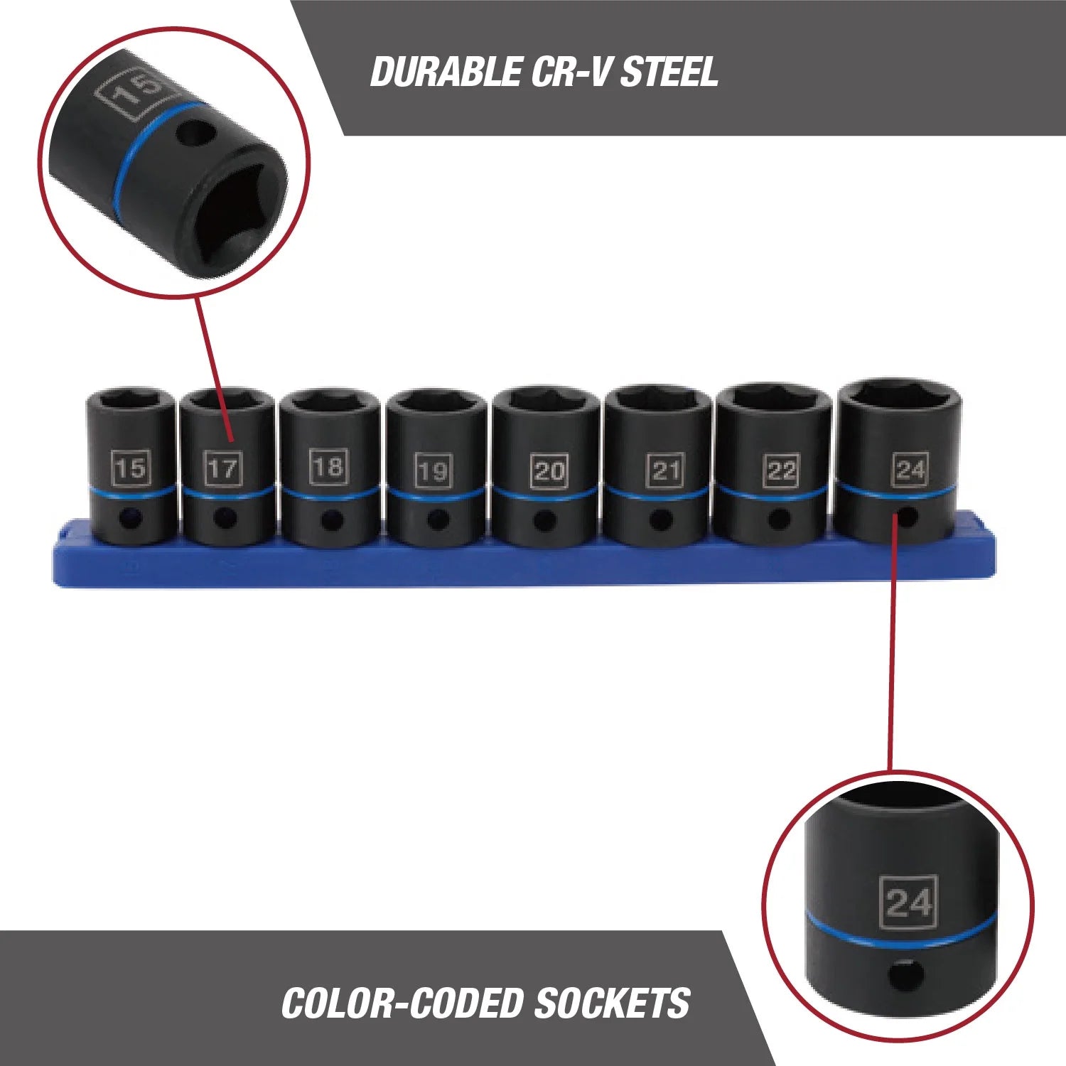 Hyper Tough 9-Piece 1/2-Inch Drive Metric Impact Socket Set (Mm)