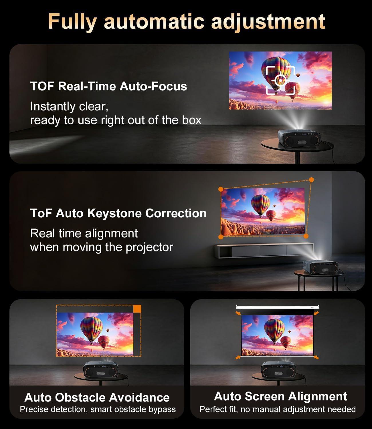 2550 ANSI Daytime Projector, 4K Smart Google TV Projector with Dual 35W Speakers Dolby Audio, Shorter Throw, Tof Autofocus, HDMI ARC, NFC Wifi 6 & Bluetooth 5.4 for Home/Outdoor Movie Nights, Gaming