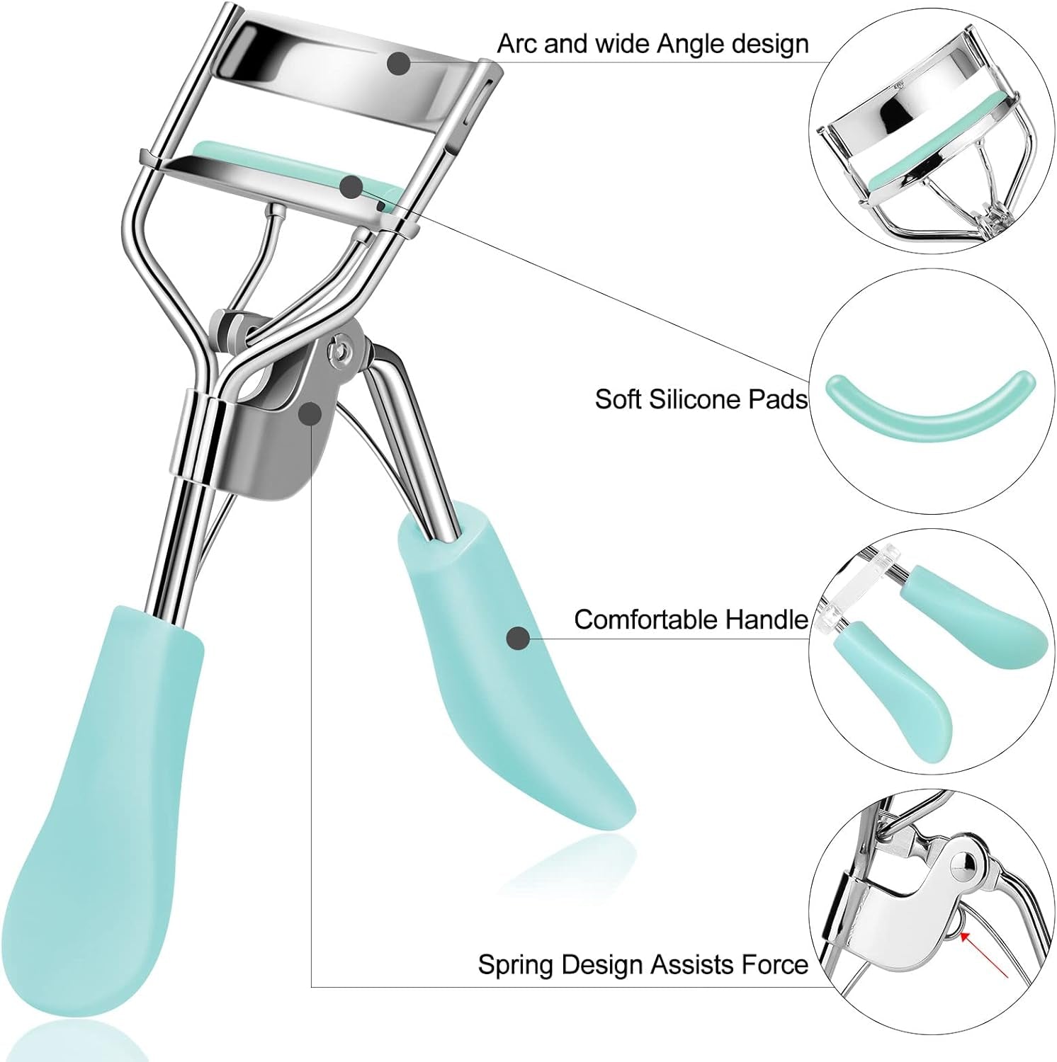 Ultimate Eyelash Curler Set - Includes Comb, Brush & 5 Silicone Refill Pads for All Eye Shapes - Long-Lasting Natural Curls - Perfect Makeup Gift for Women (Blue)