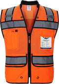 High Visibility UNINOVA Class 2 Reflective Safety Vest for Men - Mesh Construction Vest with Pockets and Zipper