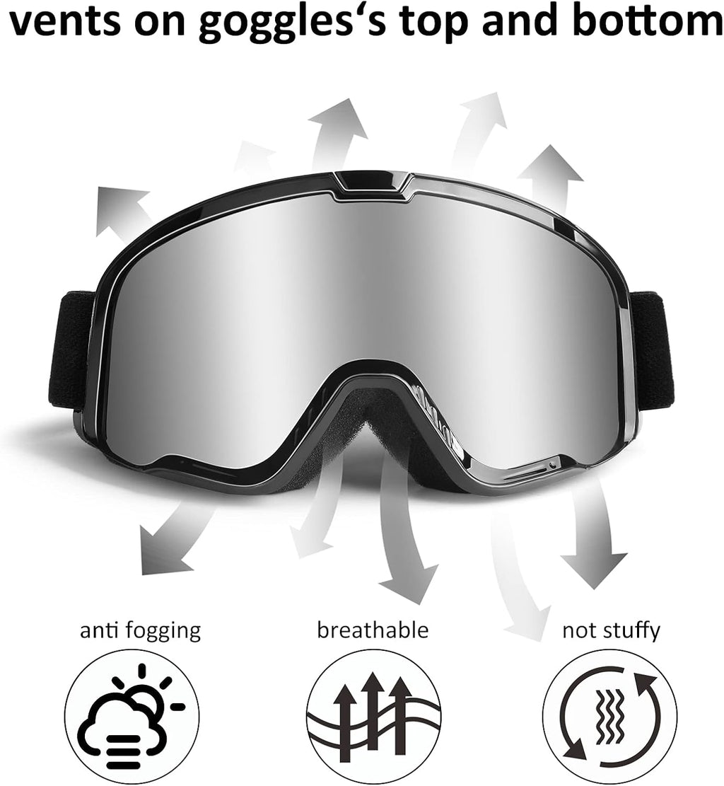 Premium UV400 Motocross Goggles for Adults - Anti-Scratch, Dustproof Silver MX Goggles for ATV, Motorcycle, Dirtbike & Offroad Adventures