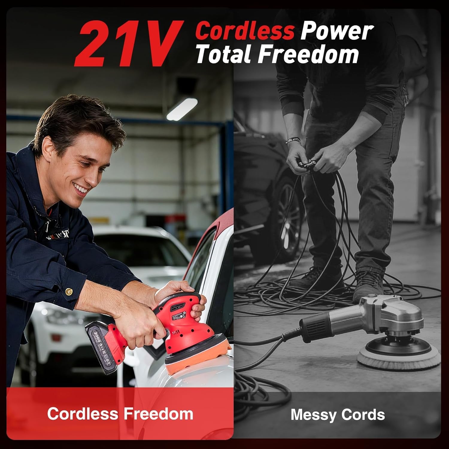 Cordless Car Buffer Polisher Kit W/ 2X2000Mah 21V Batteries, 6 Inch Car Buffer Waxer Kit W/ 6 Variable Speed & Extra Attachments, Polisher for Car Detailing,Boat Sanding,Scratch Removing