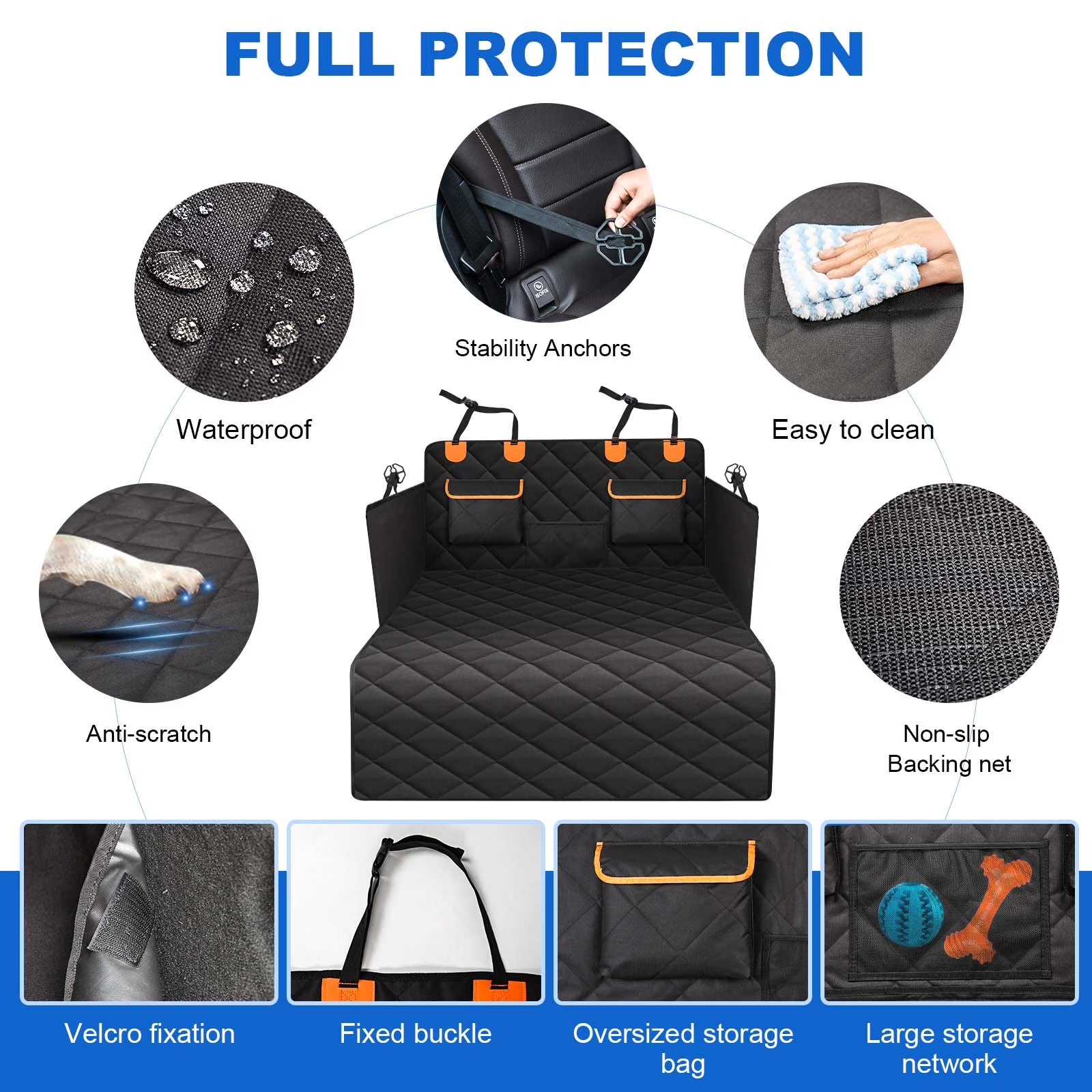 SUV Cargo Liner for Dogs, Non-Slip Water Resistant Pet Trunk Mat with Side Flaps Protector, Dog Backseat Cover for SUV Van (45" W X 76" L)