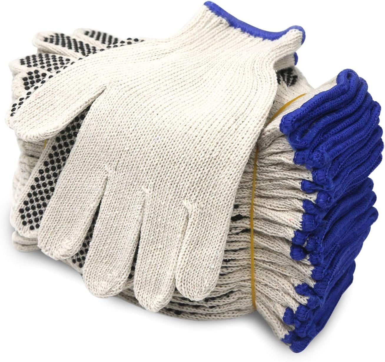 Evridwear L Size Cotton Polyester Safety Work Gloves - 12 Pairs for Painters, Mechanics, Gardeners & Construction Workers with Dotted Grip