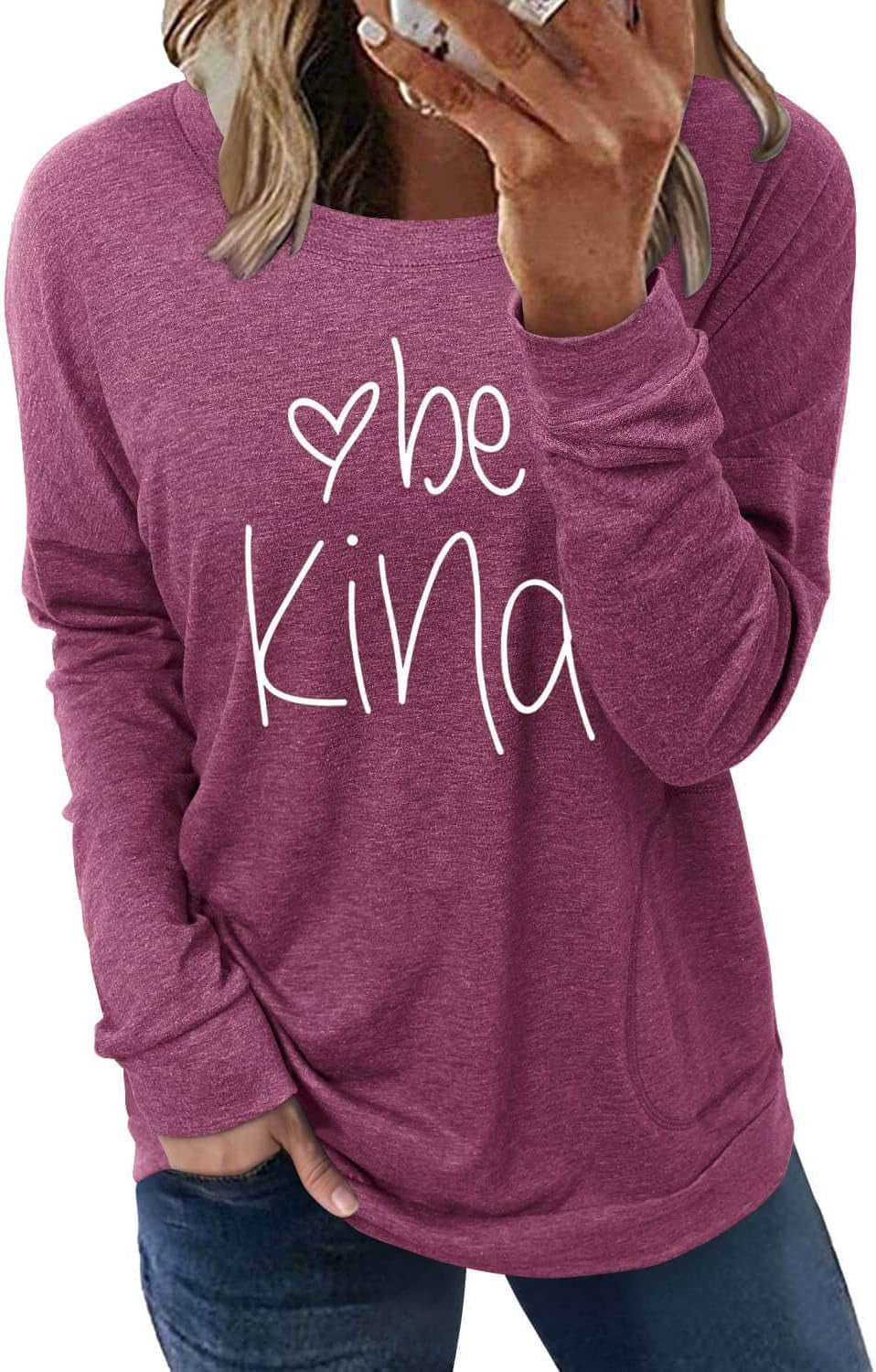 ONLYSHE Womens Crewneck Sweatshirt Casual Loose Fitting Tops Long Sleeve T Shirt