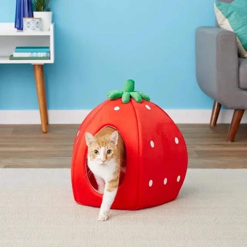Strawberry-Themed Pet Bed House for Cats and Dogs