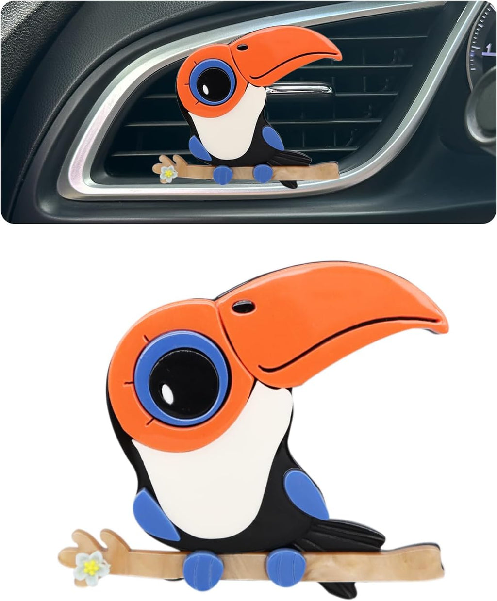 Cute Toucan Car Air Freshener Clip - Refillable Acrylic Rainforest Decor for Women and Teens