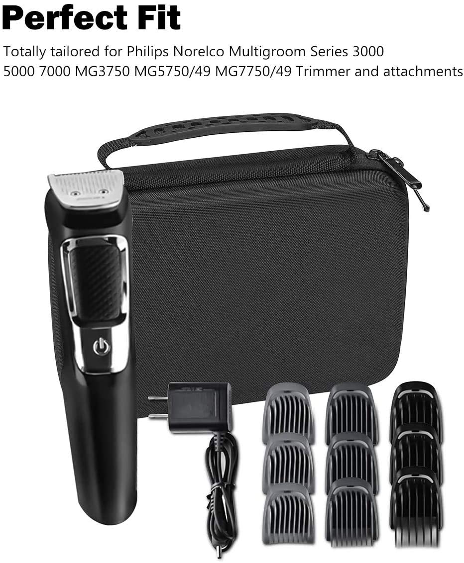 Procase Hard Travel Case for Norelco Multigroom Series 3000 5000 7000 MG3750 MG5750/49 MG7750/49 Men'S Electric Trimmer Shaver and Attachments -Black