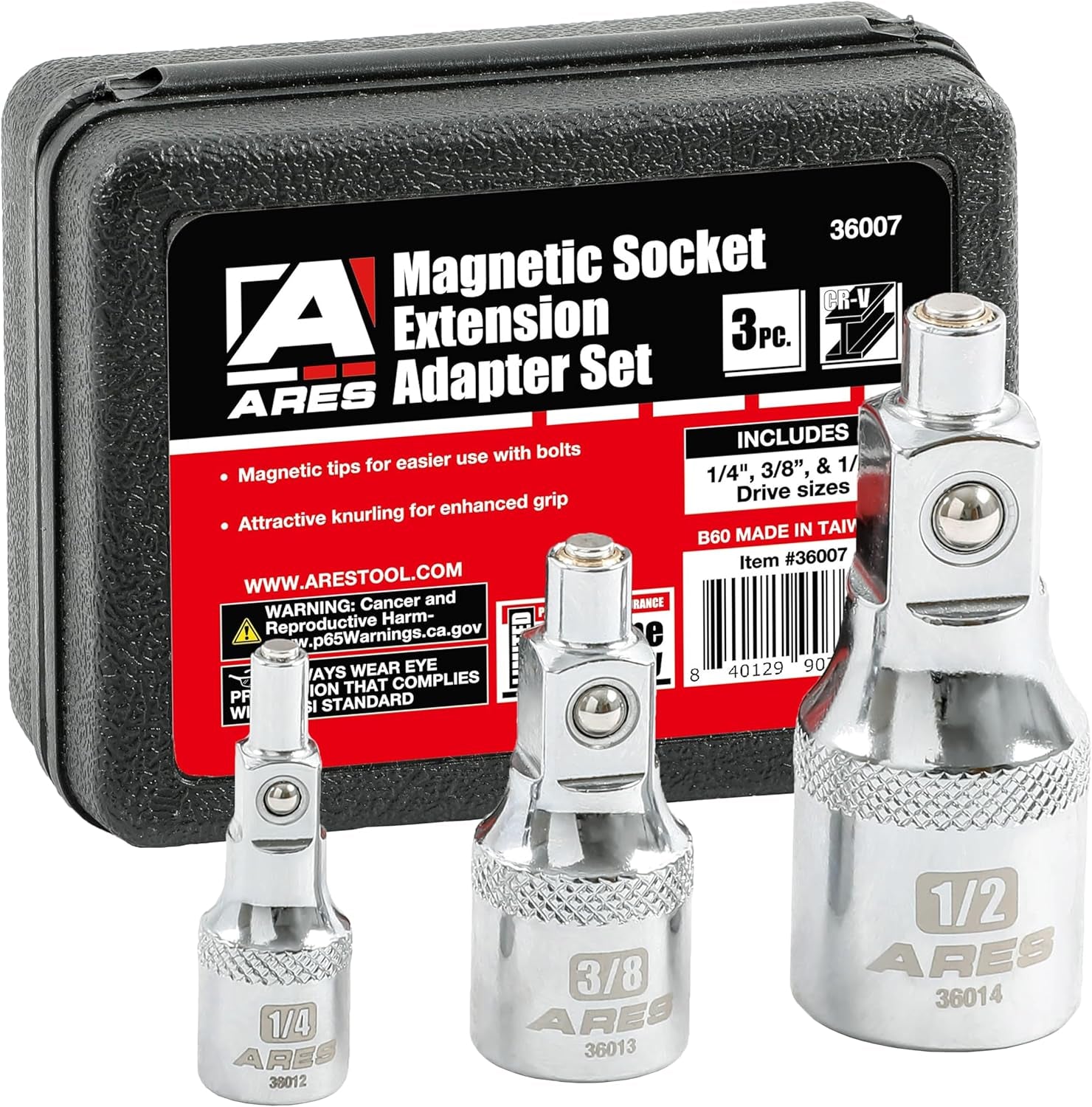 ARES 71270 Premium 10-Piece Socket Accessory Set - Durable Chrome Vanadium Steel with Mirror Finish - Includes Essential Adapters, Extensions, and Universal Joints