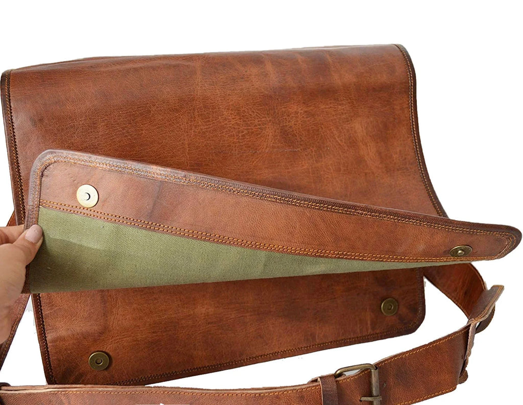 Komals Passion Leather Vintage Mens 16 Inch Leather Laptop Messenger Pro Satchel Mens Bag