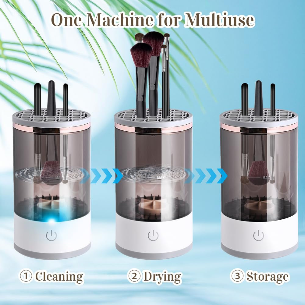 Abnaok Electric Makeup Brush Cleaner - Automatic Brush Cleaning Machine with Mat, Perfect Gift for Women and Wives, Compatible with All Makeup Brush Sizes