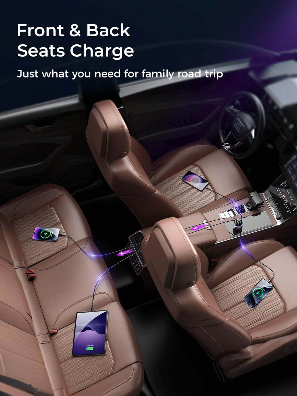 Ultimate 4-Port 70W Car Charger - Super Fast Charging for iPhone 17, Dual PD 35W Type C & QC 3.0 USB, Compatible with iPhone 16/15/14/13/12, iPad, Galaxy S26