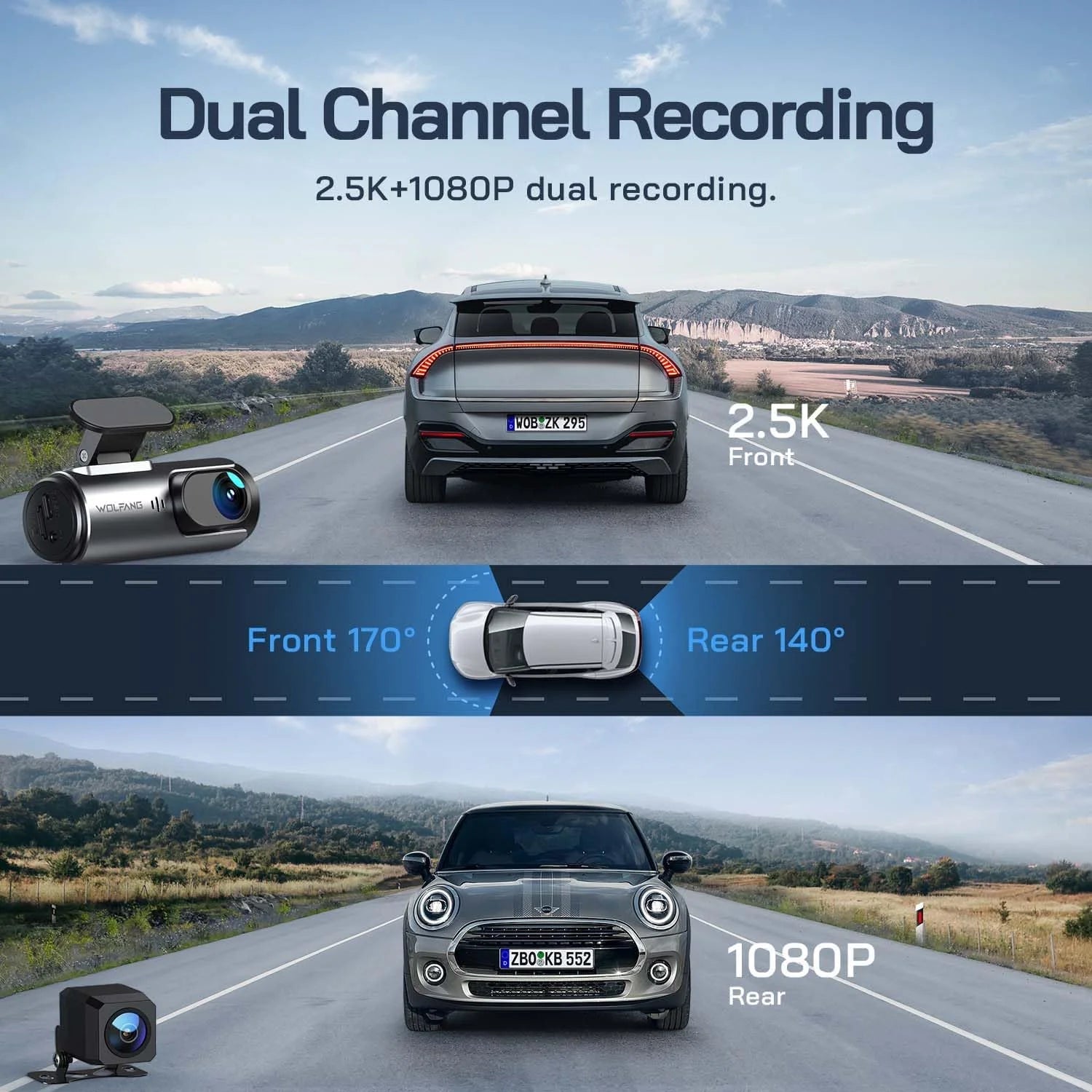 4K Front and 1080P Rear Dual Dash Cam - 3" IPS Screen, 170° Wide Angle, Night Vision, G-Sensor, Loop Recording, Parking Monitor, 128GB Support