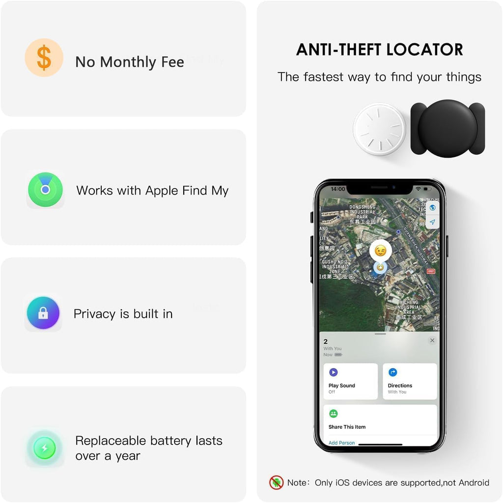Hongtop GPS Car Tracker,No Monthly Fee Tracker Device for Vehicles,Car GPS Tracker Work with Apple Find My(Ios Only),Mini Hidden Car Tracker with Magnetic Case (Black,2Pcs)