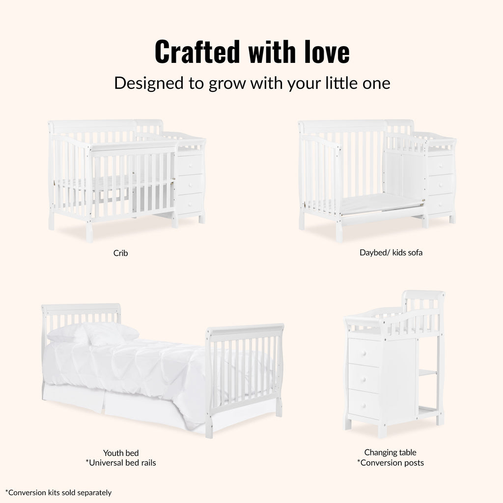 Dream on Me Jayden 4-In-1 Mini Convertible Crib and Changer, White