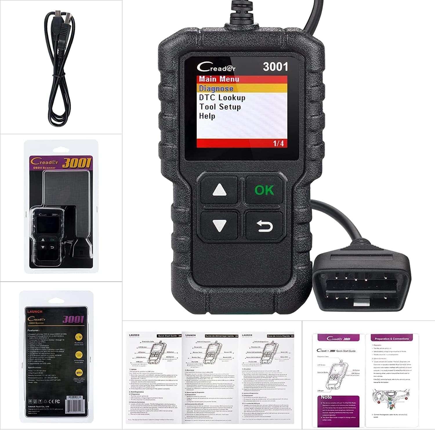 LAUNCH Creader 3001 OBD2 Scanner, Engine Fault Code Reader Mode 6 CAN Diagnostic Scan Tool for All OBDII Protocol Cars since 1996, Lifetime Free Update