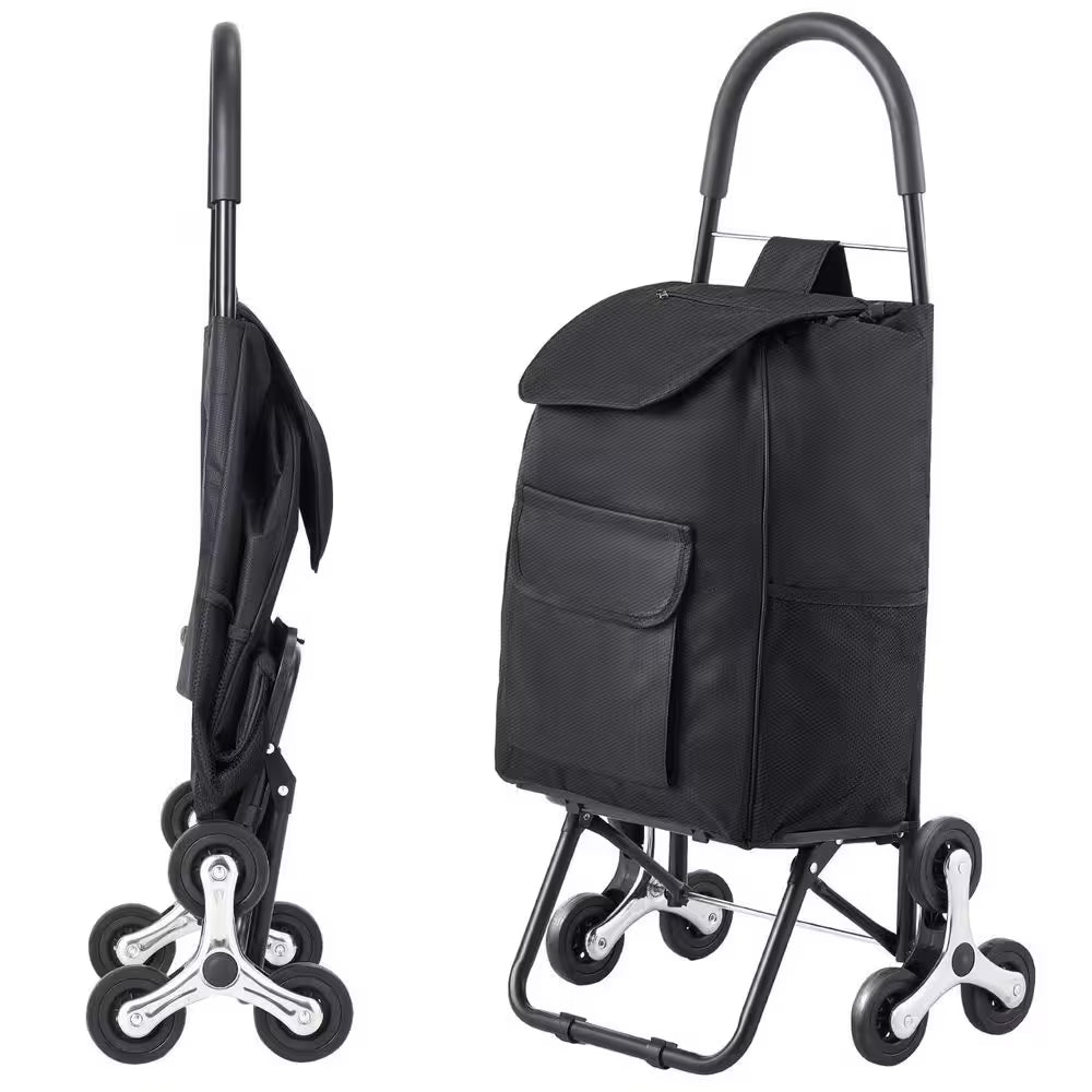 Stair Climber Trolley Dolly,36L Folding Shopping Cart,110Lbs. , Grocery Cart Trolley Laundry Handcart, Black