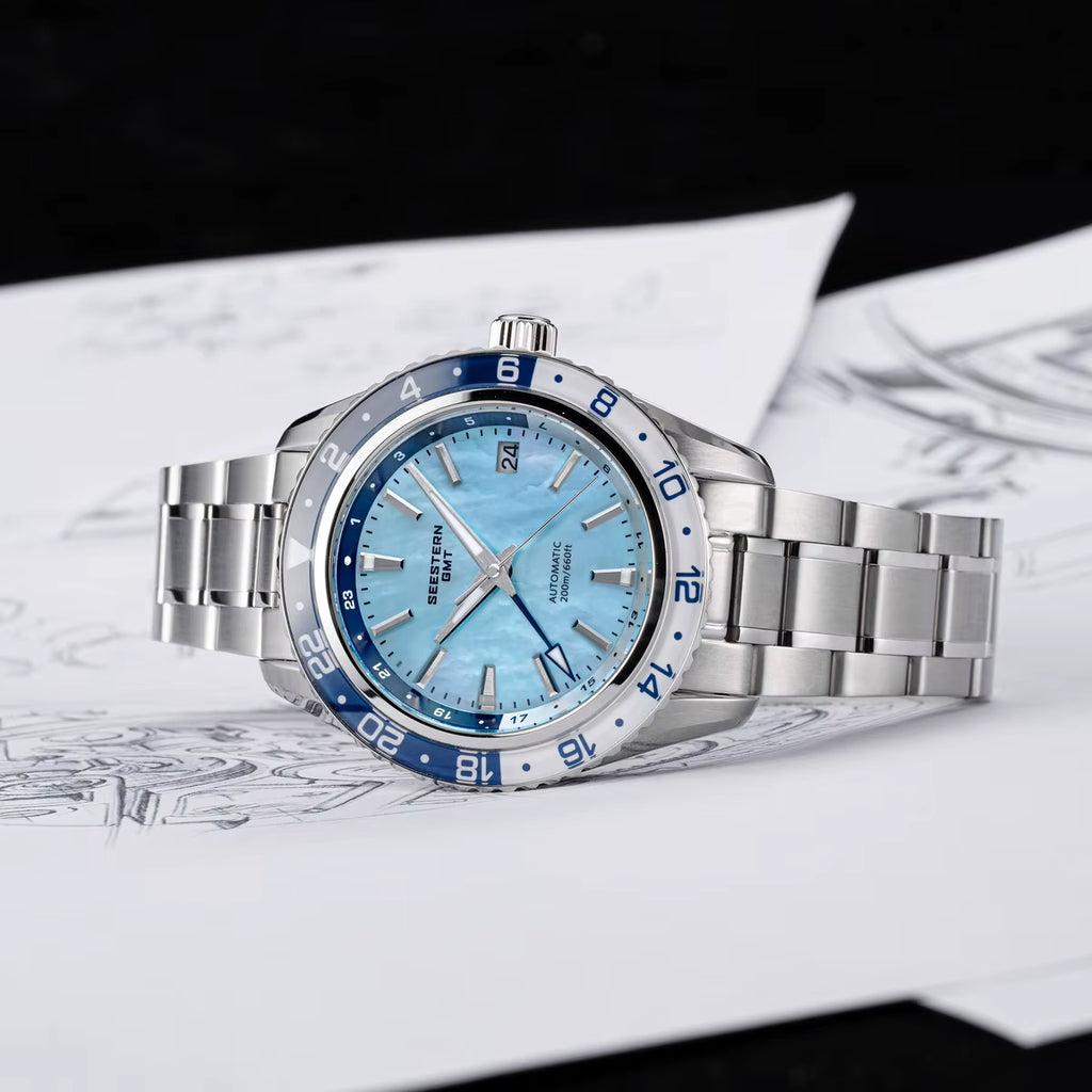 SEESTERN Men of Watch Office GMT Automatic NH34 Movement Sapphire Glass Bezel 20Bar Waterproof Diver Mechanical Wristwatch S456