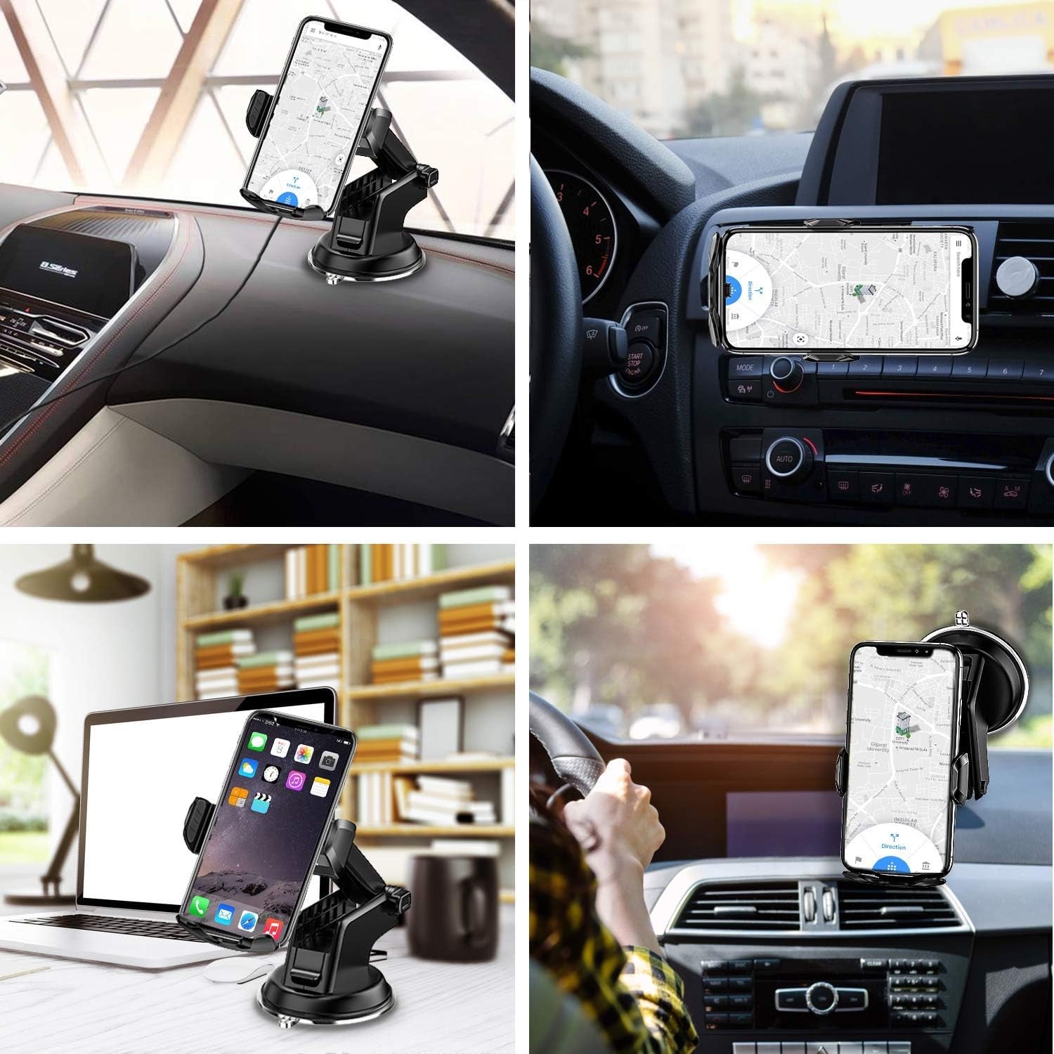 Wireless Car Charger,15W Qi Fast Charging Auto-Clamping Air Vent Windshield Dashboard Car Phone Mount,Long Arm Suction Cup Holder for Iphone Samsung LG