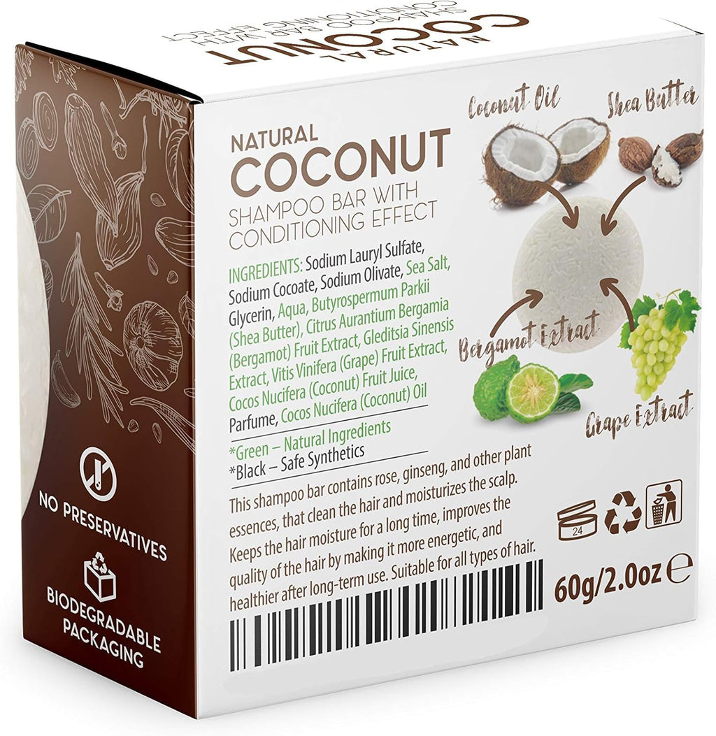 Coconut Solid Shampoo Bar & Conditioner – 100% Organic, Plant-Based, Zero Waste Hair Care Solution