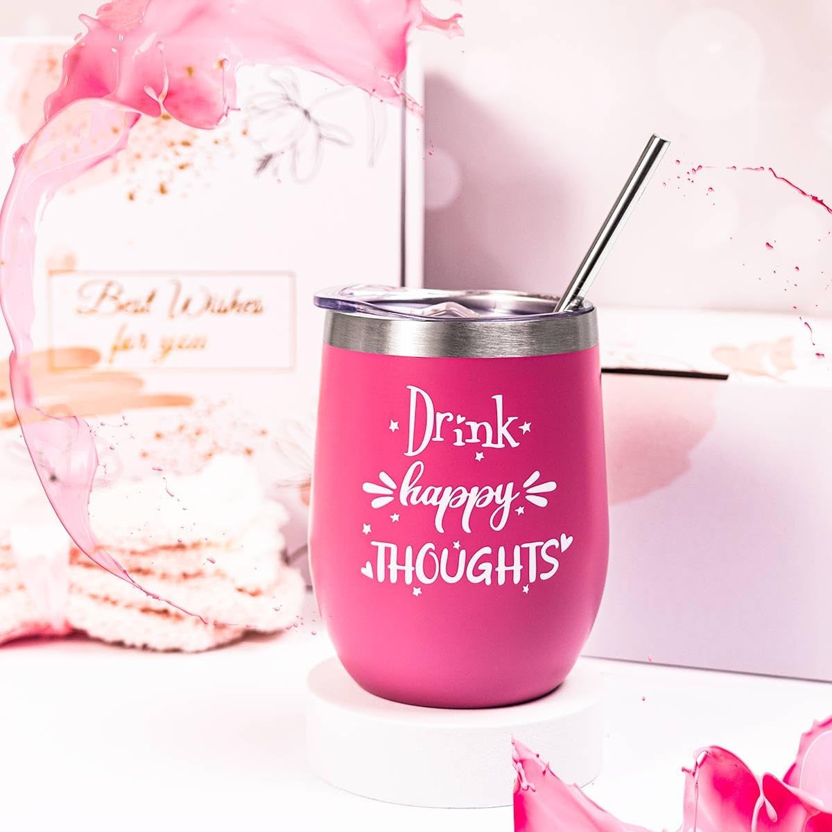 Deluxe Spa Gift Box for Women - Perfect Birthday Surprise with Wine Tumbler & Bath Set (Pink) for Wife, Mom, Sister, Girlfriend, and Best Friend