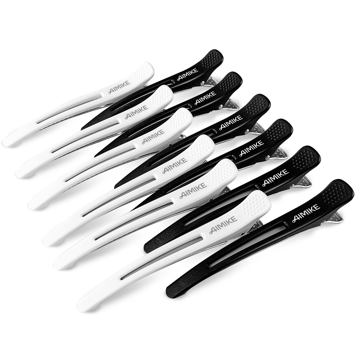 AIMIKE 6Pcs Professional Hair Clips for Styling Sectioning, Non Slip No-Trace Duck Billed Hair Clips with Silicone Band, Salon and Home Hair Cutting Clips for Hairdresser, Women, Men - Black 4.3” Long