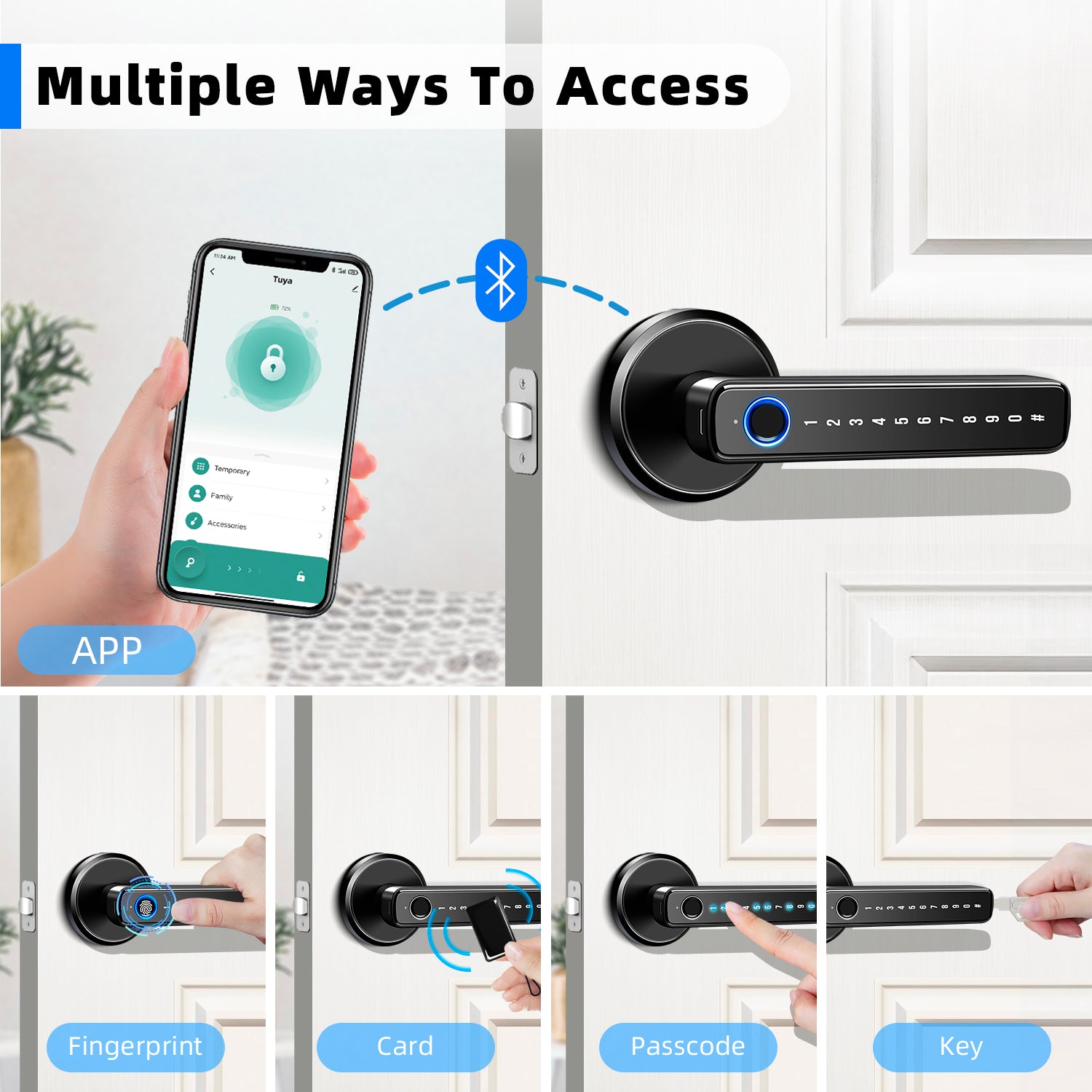 Fingerprint Door Lock, Smart Lock Keyless Entry Deadbolt with Keypad,4-In-1 Fingerprint Door Knob with APP Control, Smart Door Locks for Bedroom Home Hotel Office Apartment