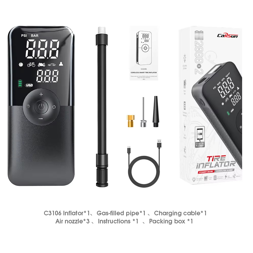 CARSUN Portable Tire Inflator Rechargeable Electric Inflator for Car Bicycle Digital Air Compressor Football Ball Inflator Pump