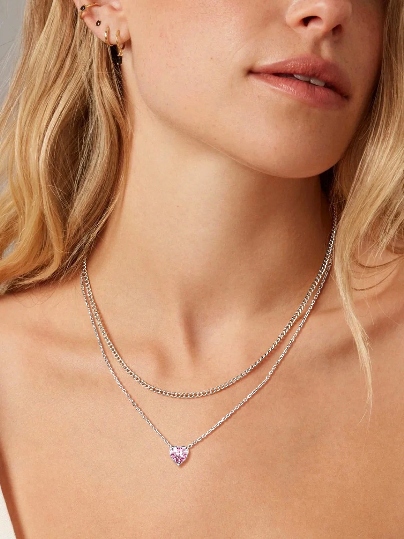 Suplight Silver Necklace for Women 925 Sterling Silver Birthstone Love Heart Necklace