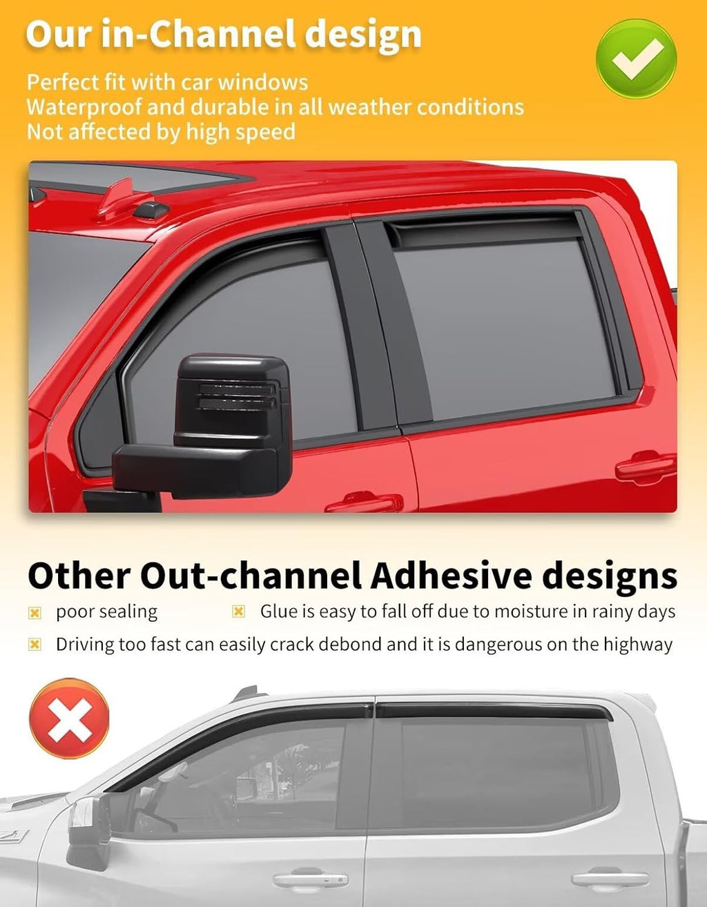 In-Channel Rain Guards for Chevy Silverado/GMC Sierra 2500HD 35