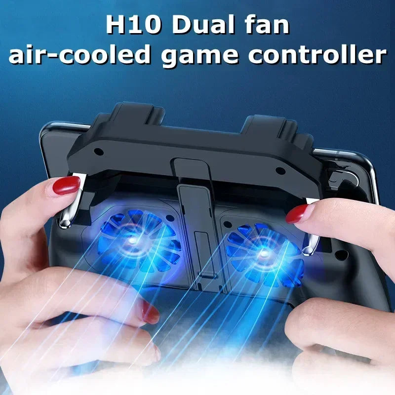 H10 Four-Finger Mobile Game Controller with Radiator for Aim Shooting - Joystick Accessory for iOS and Android Gaming