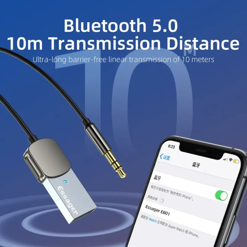 Essager Bluetooth Audio Receiver Dongle USB to 3.5Mm Jack Car Audio Aux Bluetooth 5.0 Handsfree Kit for Car Receiver BT Transmit