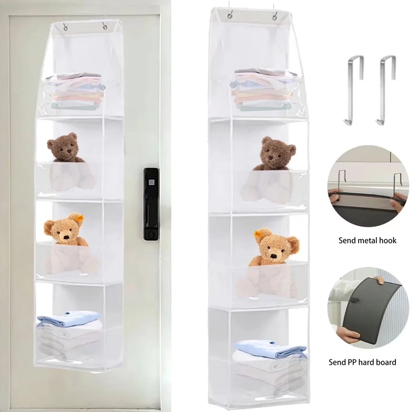Ohhgo over the Door Hanging Pantry Organizer 6-Shelf behind the Door Storage Organizer with Clear Plastic Pockets Large Capacity for Closet Bedroom Bathroom (White)
