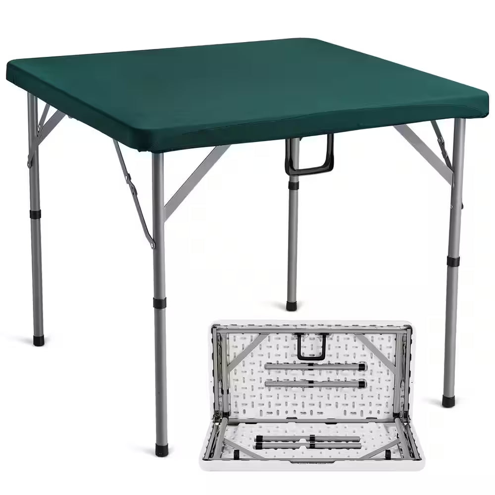 Mahjong Table Fold-In-Half 4 Player Card Table with Wear-Resistant Green Tabletop Portable Square Domino Table