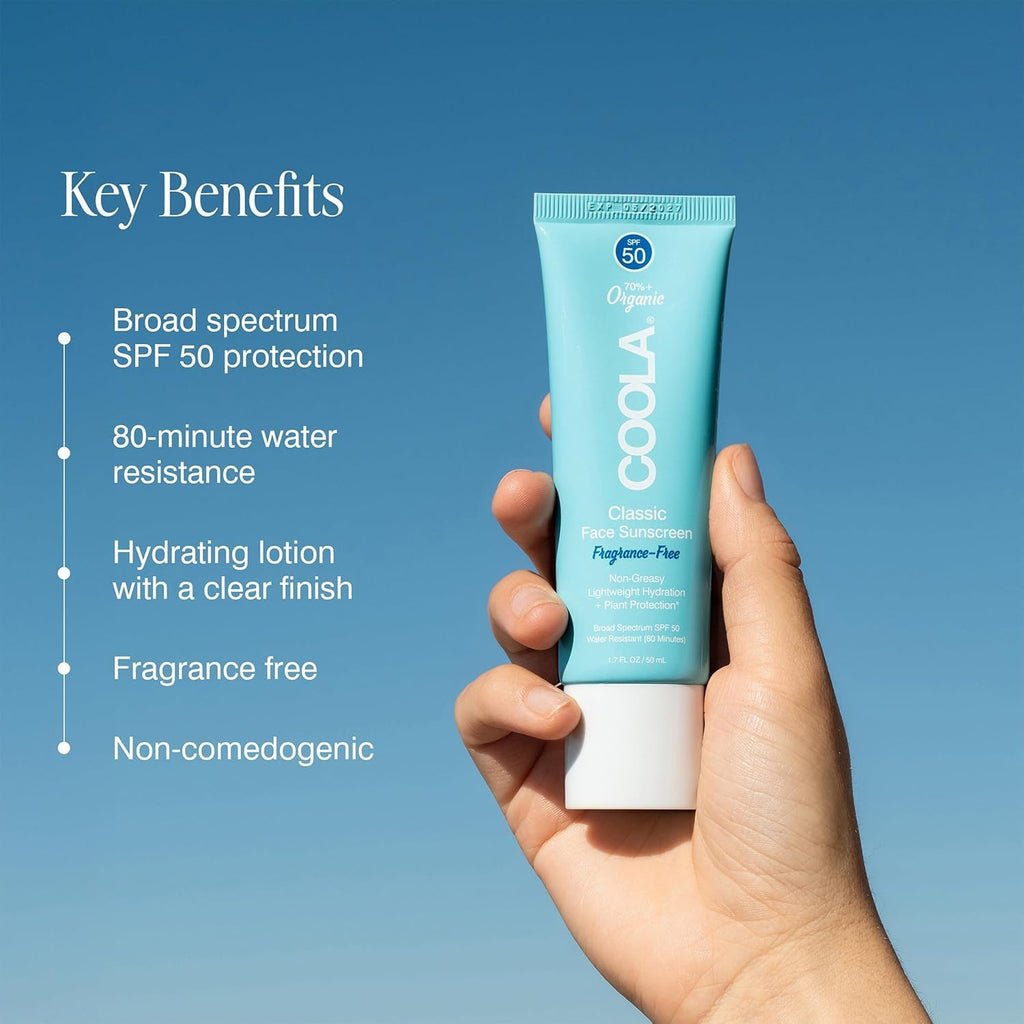 COOLA Organic Face Sunscreen SPF 50 Sunblock Lotion, Dermatologist Tested Skin Care for Daily Protection, Vegan and Gluten Free, Fragrance Free