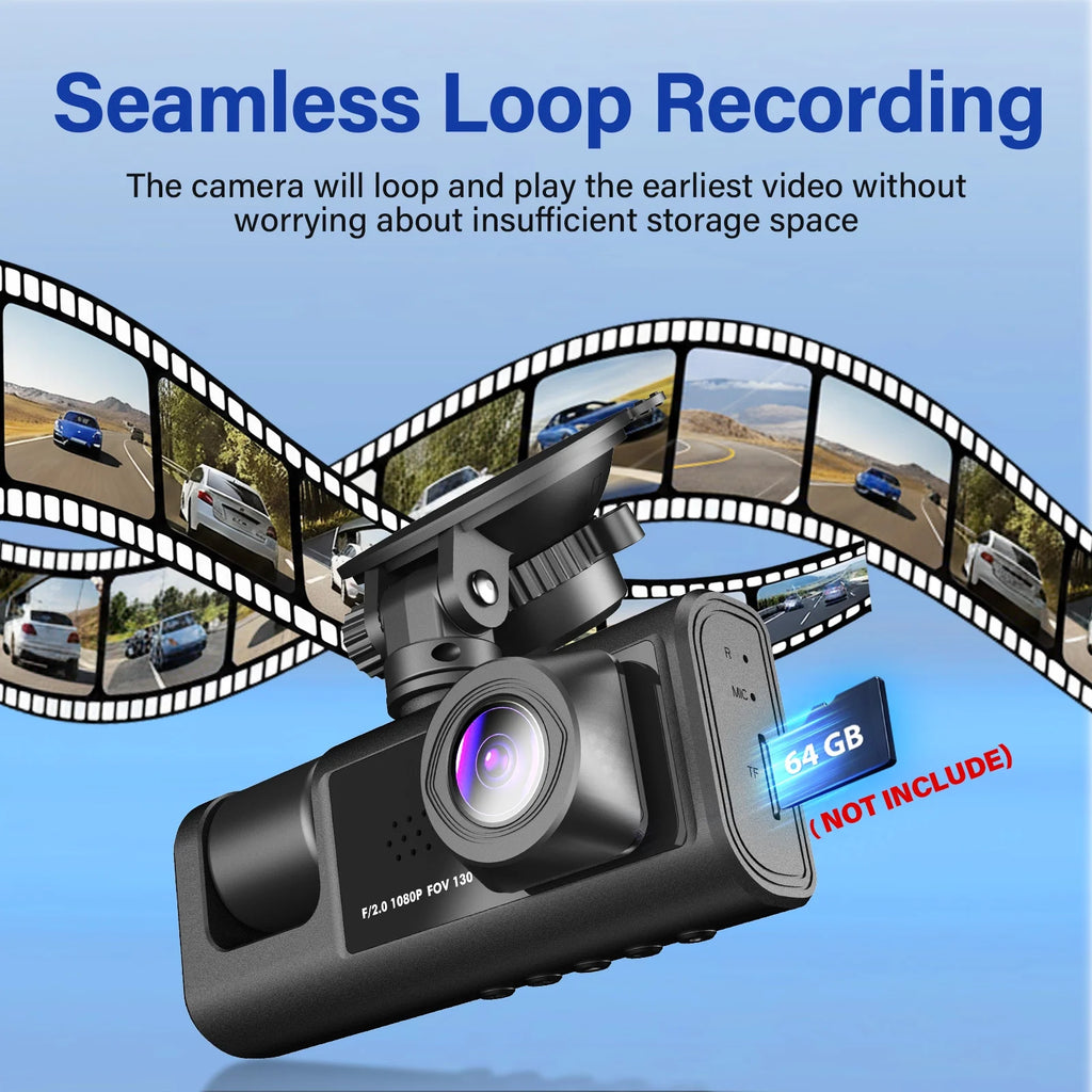 Dash Cam Front and Rear, 3 Channel Dash Cam, 1080P Dash Camera for Cars, Built-In Wi-Fi, Night Vision, Loop Recording
