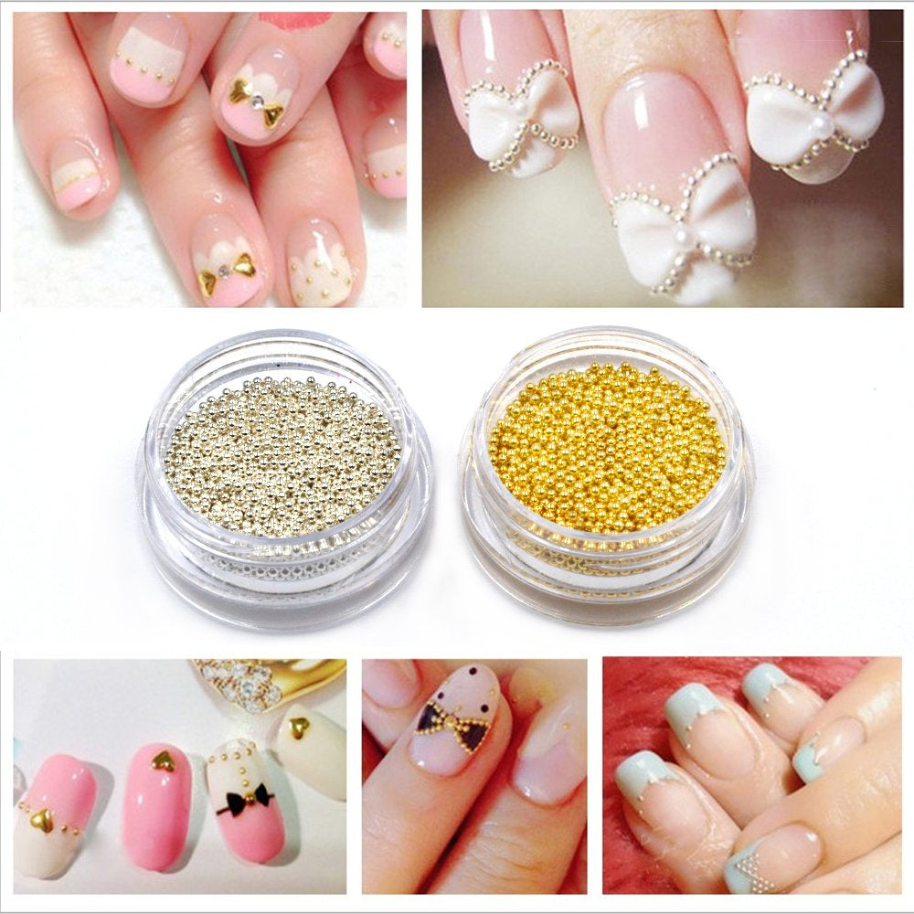 2Pcs Metallic Caviar Nail Beads in Gold & Silver - Perfect for 3D Nail Art Decoration!