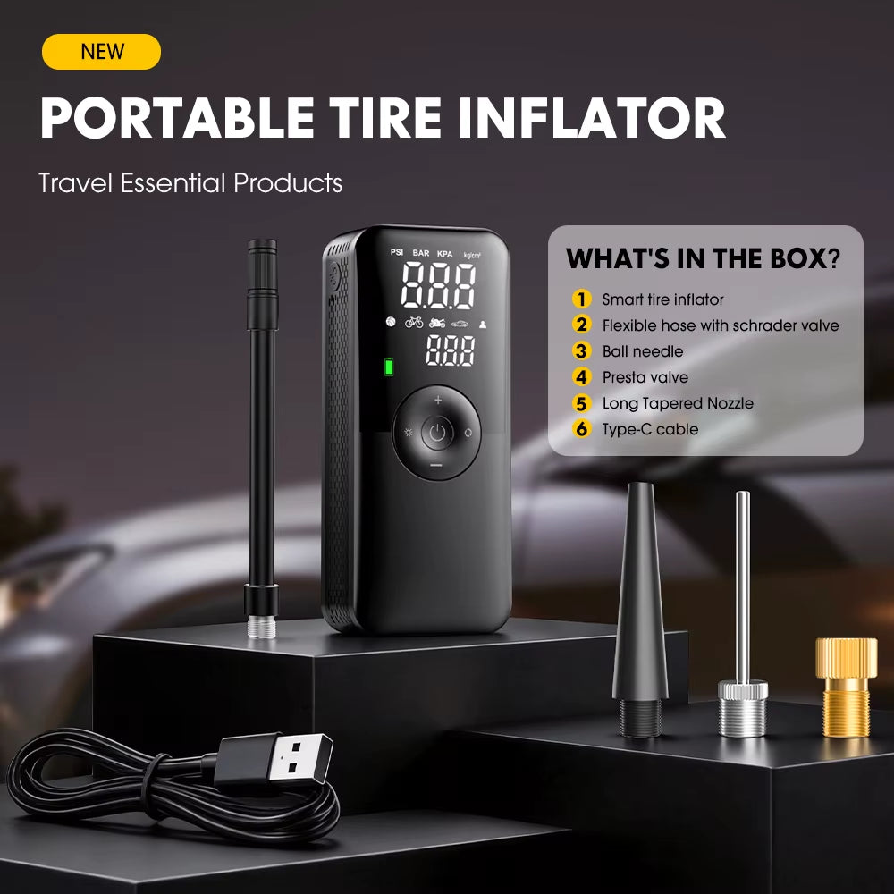 CARSUN Portable Tire Inflator Rechargeable Electric Inflator for Car Bicycle Digital Air Compressor Football Ball Inflator Pump