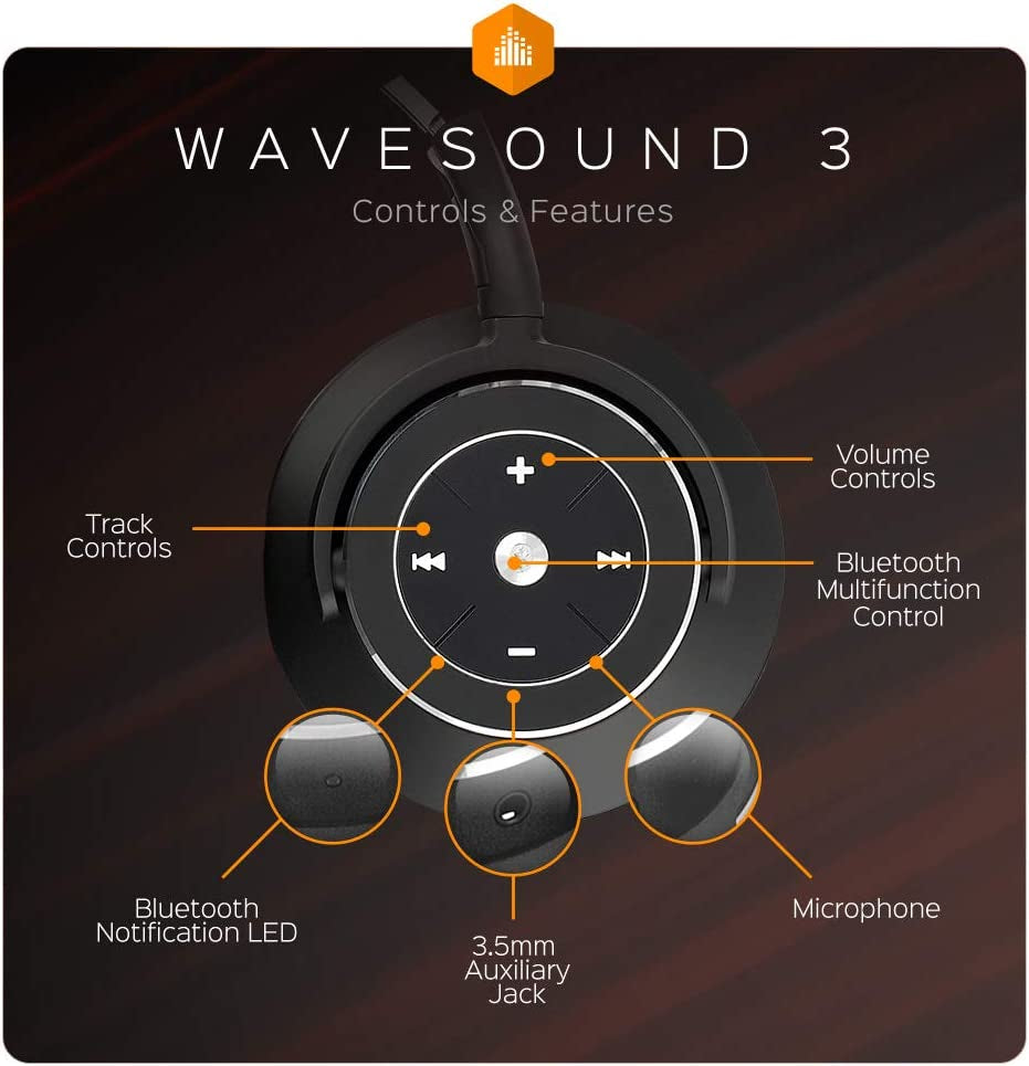 Paww Wavesound 3 Bluetooth 5.0 Headphones Active Noise Cancelling / 16-Hour Battery Life with Precision-Engineered Sound / Foldable Travel & Over-Ear Headphones (Black)