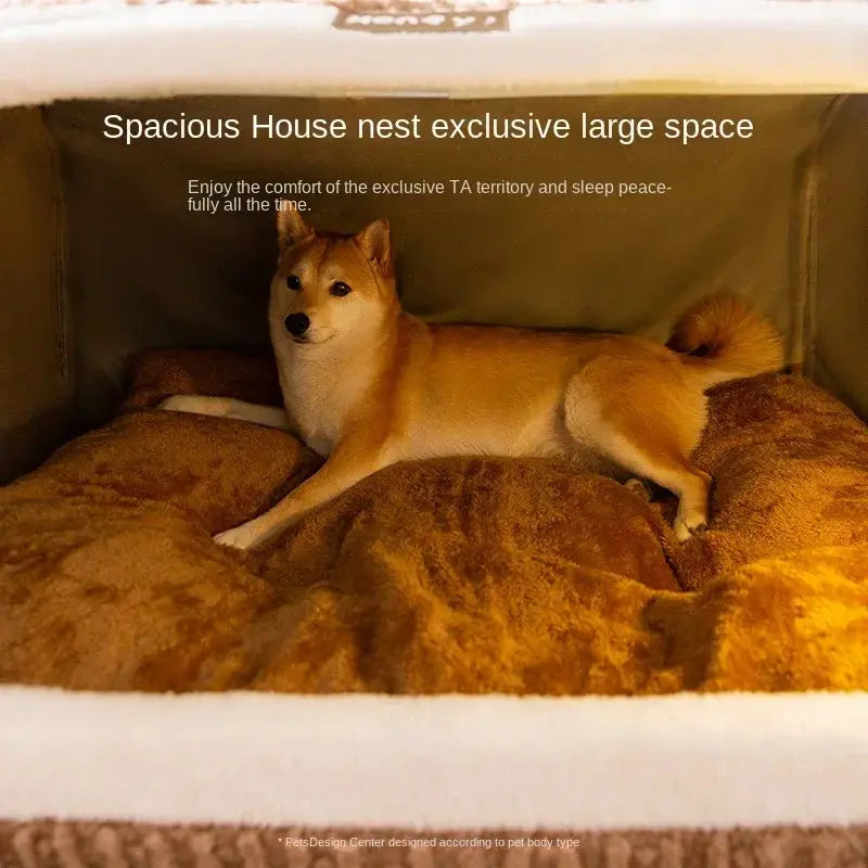 Three-Dimensional Bear Curved Cozy Winter Dog House and Cat Bed - Thickened Windproof Enclosure for Medium and Small Pets