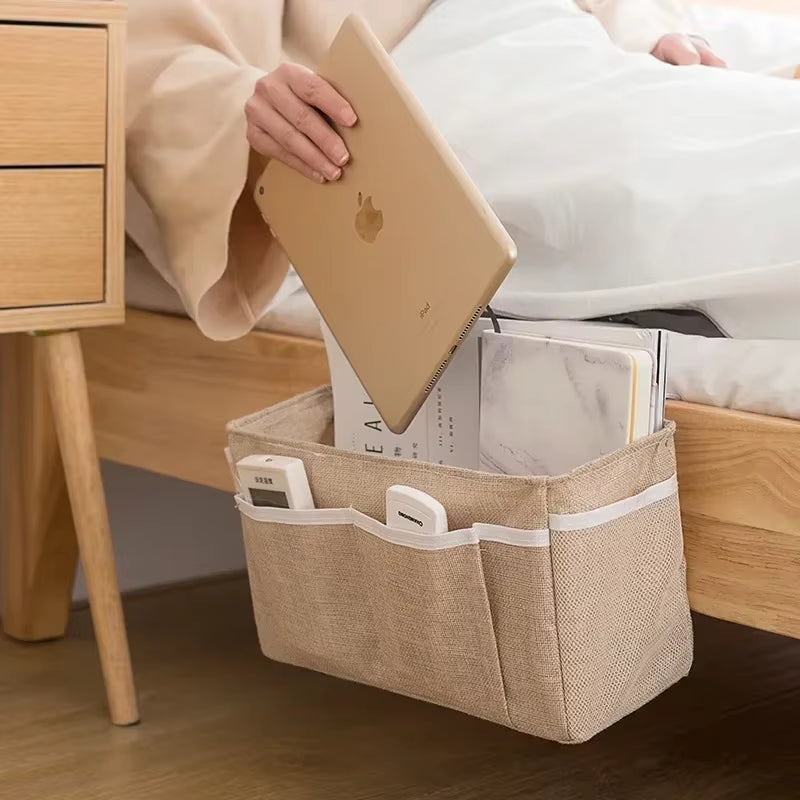 Canvas Baby Crib Organizer Bed Hanging Storage Bag for Baby Essentials Multipurpose Baby Bed Organizer Hanging Diaper Toy Tissue