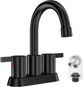 Modern Matte Black 4-Inch Bathroom Faucet with 360° Swivel Spout, Pop-Up Drain & Water Supply Lines - Phiestina Bf015-1-Mb