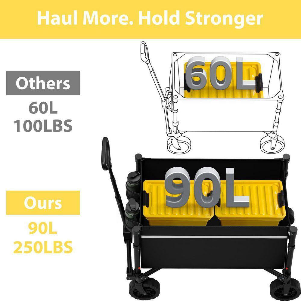 250 Lb Heavy Duty 90L Collapsible Wagon with 360° Wheels, Foldable Utility Cart for Camping, Garden and Grocery Shopping