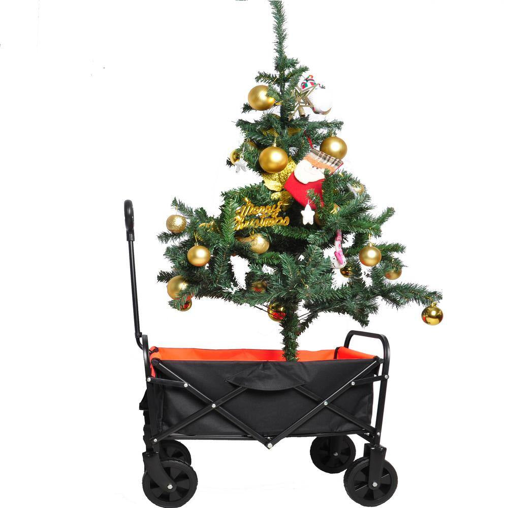 1.4 Cu.Ft. Outdoor Folding Steel Garden Cart Utility Wagon Cart with Adjustable Handle, Black plus Organge