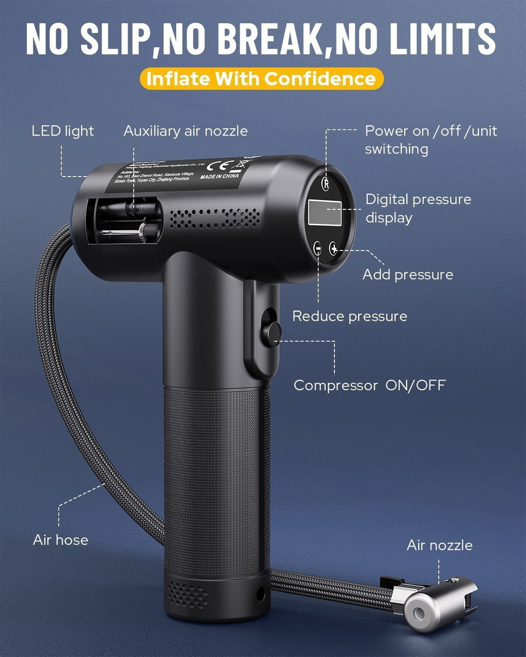 Car Air Compressor USB Rechargeable Cordless Tire Inflator Portable Air Pump
