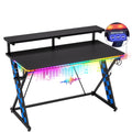 43" Music Sync LED Gaming Desk,X-Shape Ergonomic Monitor Stand Gamer Table,Pc Desk with Dynamic Lighting,Color Changing Office Desks,Blue Racing