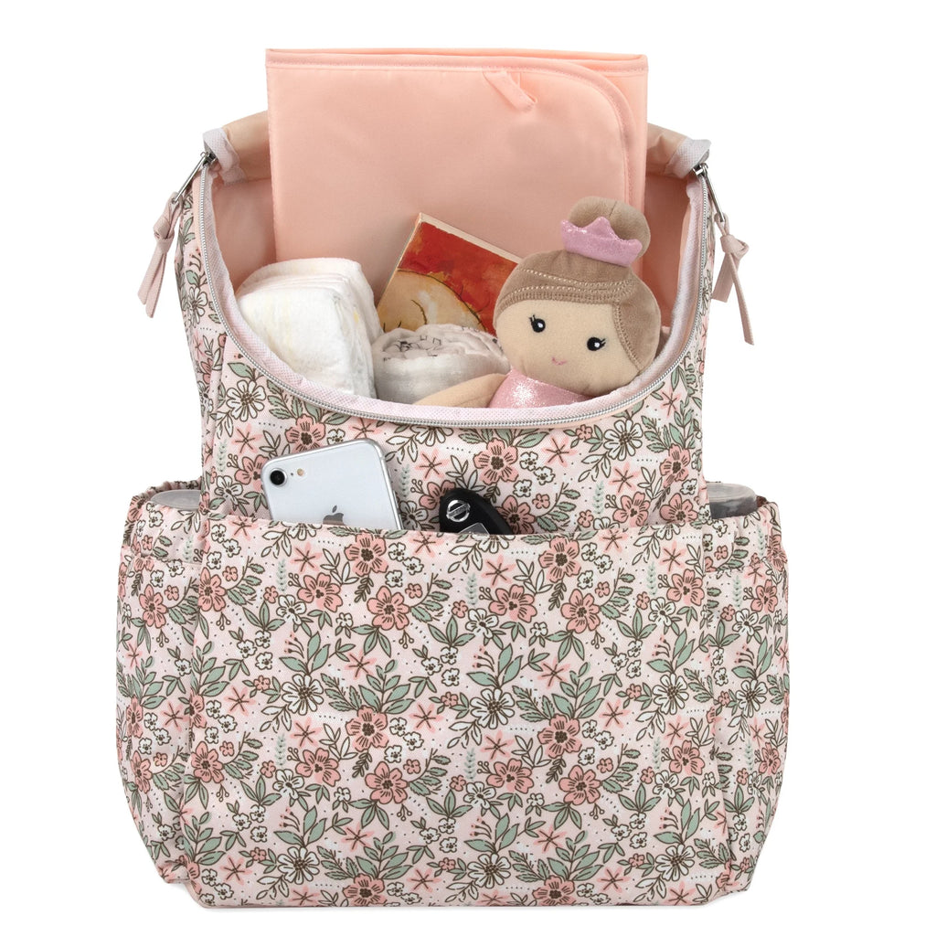 Baby Essentials 2 Piece Baby Diaper Backpack with Stroller Straps and Matching Changing Pad in Floral Taupe