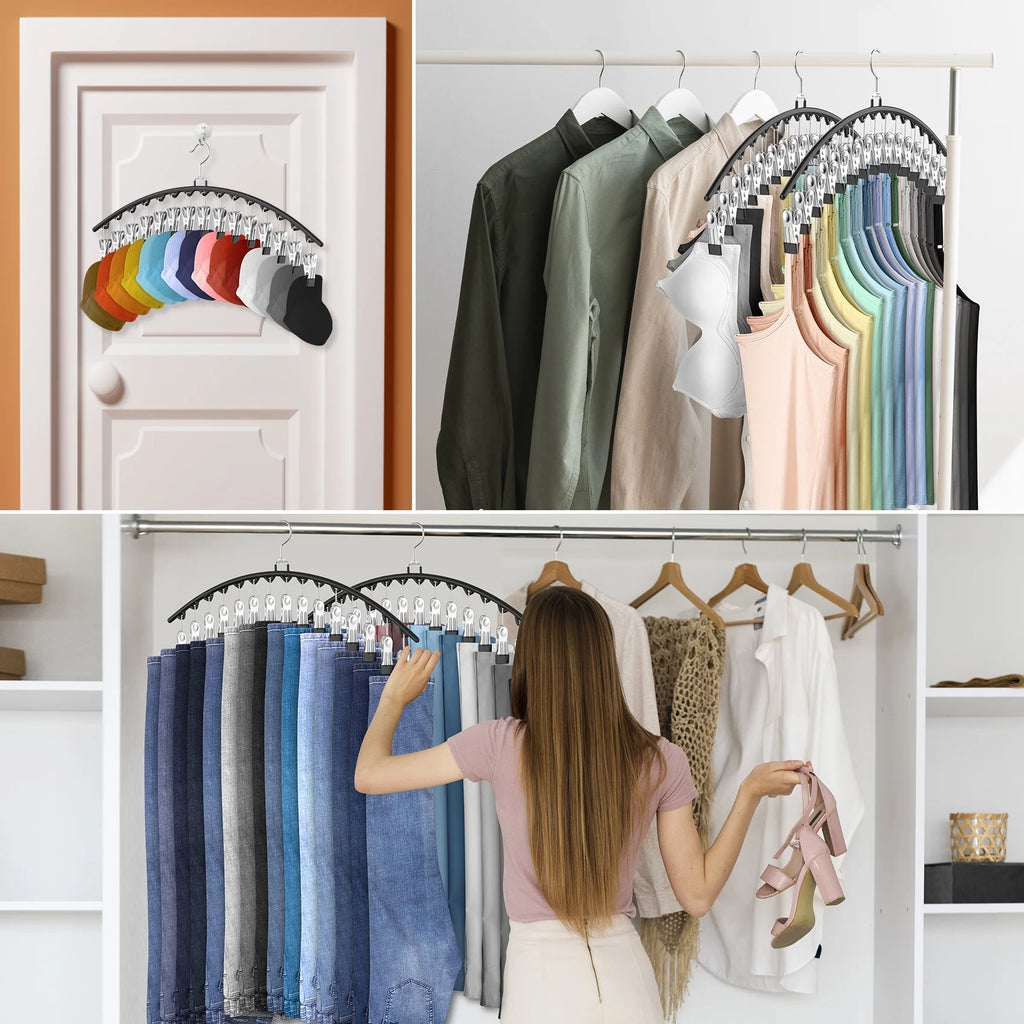 Paquete De 3 Ganchos Para Pantalones Para Ropa Con 15 Pinzas, Organizadores De Clóset Ahorradores De Espacio, Negro